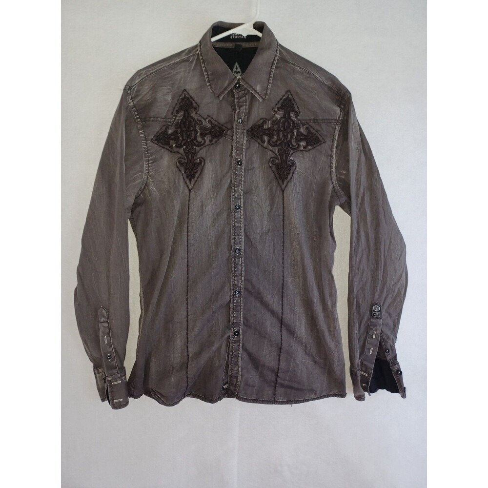 Roar Button Down Shirt Men's L Embroidered Long Sleeve Western Rockabilly Cross